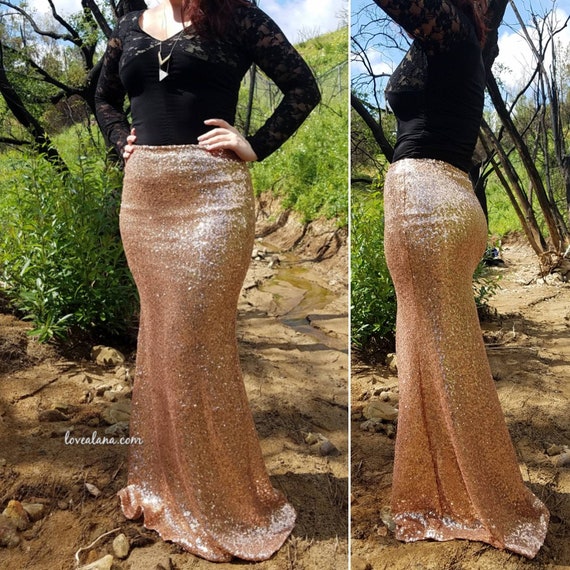 rose gold sequin maxi skirt