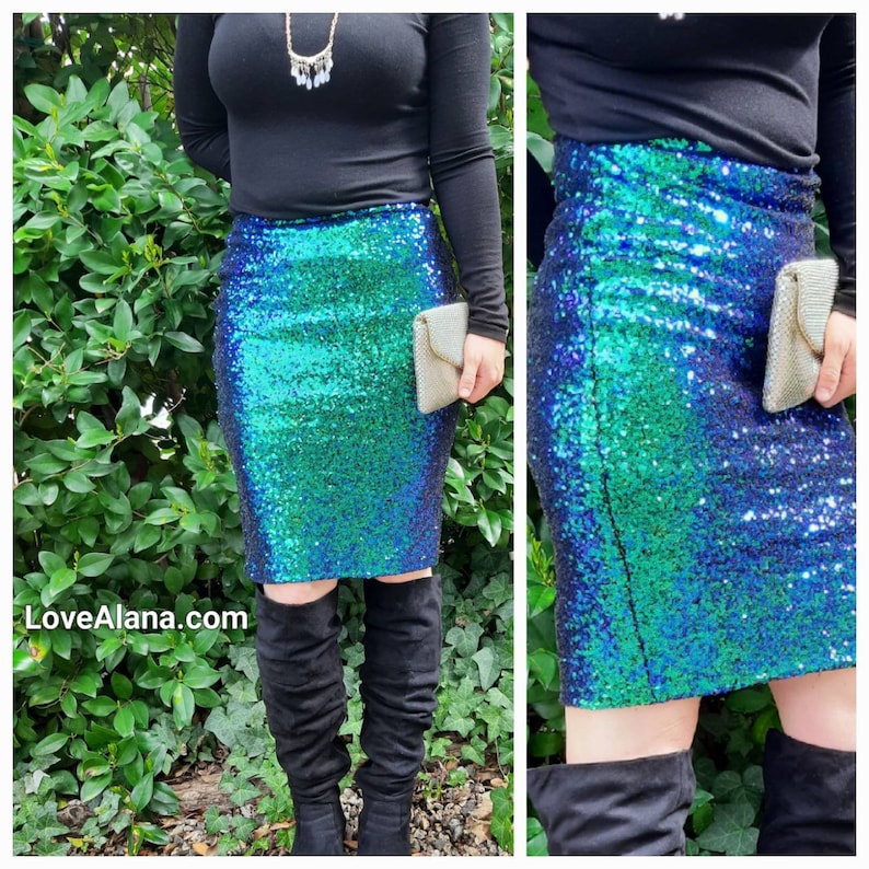 Last ones Iridescent Pencil Sequin Skirt 24 inches Stretchy, beautiful knee length skirt. S,M,L,XL Ships asap. Made in the USA image 1