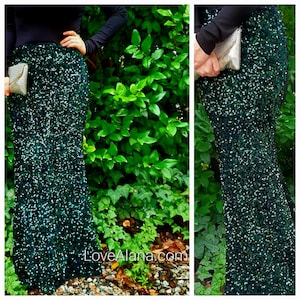 Amerikanisch hergestellt! Letzte - Waldgrüner Samt / Pailletten Maxirock - Lang oder Petite Länge - hochwertige Pailletten - (S, M, L, XL) Schiffe so schnell wie möglich.