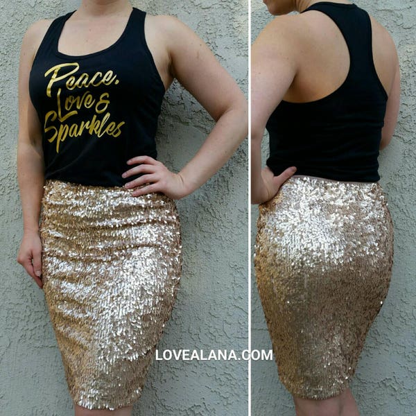 SALE - Matte Champagne Pencil Skirt - Oval Sequins - Stretchy beautiful knee length. Runs bigger.  (S,M,L,XL)  Ships asap. Made in the USA!