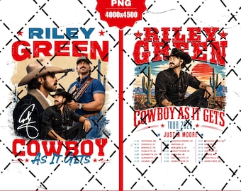 Riley Green PNG: Cowboy As It Gets Tour 2026 T-Shirt Design (Digitaler Download)