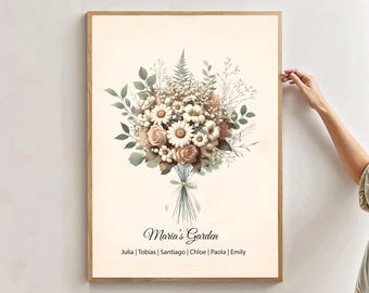Custom Birth Flower Bouquet, Family Birth Month Tattoo Design, Up to 24 Flowers, Flower Bouquet Print Custom Birthday Gift, Digital Download