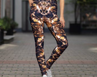 Leggings de yoga abstractos con estampado de tierra y textura enterrada. Leggings de cintura alta para mujer.