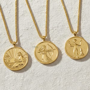 Gold Athena Coin Necklace - 18k Gold Plated Greek Goddess Pendant