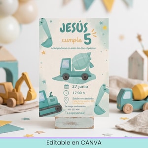 Construction Birthday Invitation | Construction Truck Editable Canva Template | Cement Mixer Birthday Invite | Printable