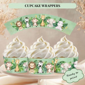 Jungle Animals Cupcake Wrappers. Printable Wrappers. Safari Party Decorations to Print. PDF Digital File.