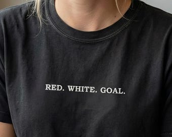 Camiseta de fútbol bordada en rojo y blanco - Camiseta personalizada con colores patrióticos y cómodos