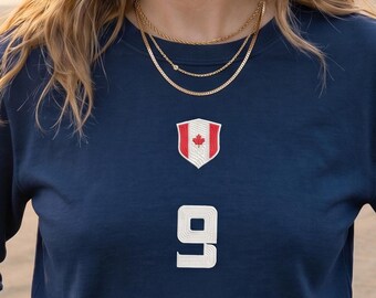 Embroidered Canada Flag Long Sleeve T-Shirt With Custom Number - Personalized Retro Soccer Jersey Comfort Colors