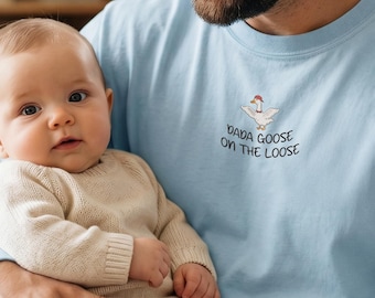 Camiseta de manga larga holgada con bordado de ganso Dada - Colores divertidos y cómodos para papá