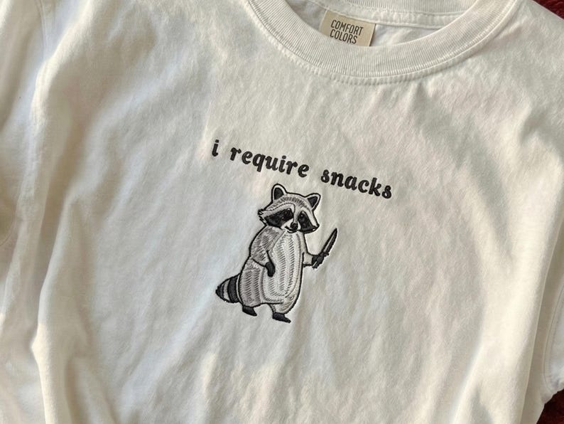 I Require Snacks Personalized Embroidered T-shirt - Raccoon Tee - Custom Animal Gift - Funny Cozy Comfort Colors Shirt Bild 4