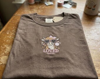 Loved Cow John 3:16 Embroidered T-shirt - Christian Valentine's Day Gift - Animal Lover Comfort Colors Tee