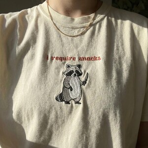 I Require Snacks Personalized Embroidered T-shirt - Raccoon Tee - Custom Animal Gift - Funny Cozy Comfort Colors Shirt Bild 2