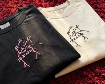 Couple Cats Embroidered T-shirt - Valentine's Day Comfort Colors Tee - Cute Matching Shirt For Animal Lovers