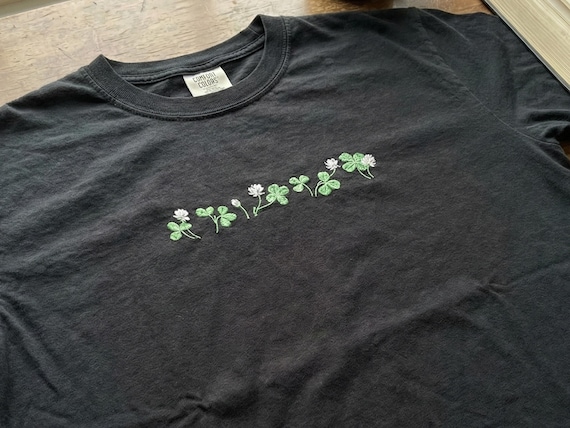 Embroidered Shamrocks T-Shirt - St Patrick's Day Tee- Irish Comfort Colors Shirt