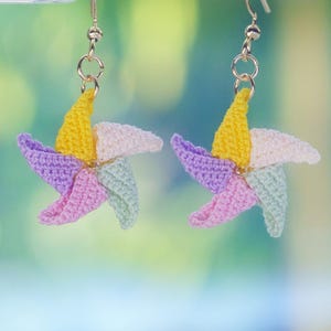 Micro Crochet Pinwheel Earrings: Pastel Hook and Bright Stud/Hook Jewelry Summer Gift