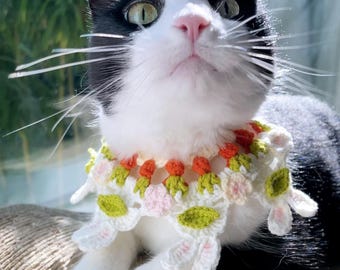 Bunny Crochet Cat Bib | Carrot Floral Handmade Small Dog Bandana Accessory