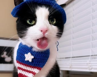 Crochet Cat Cowboy Hat and Bandana Set, Handmade Pet Costume Accessory, Cat Lover Gift