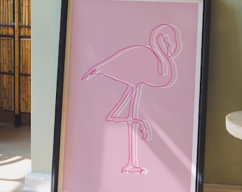 Lámina de arte pop de flamencos, póster rosa para el hogar, arte animal de moda, decoración colorida para el hogar, letrero de arte para la pared del dormitorio, obra de arte brillante