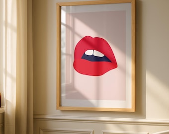 Lámina artística de labios rojos, póster rosa salmón para el hogar, arte moderno y elegante, decoración retro para el hogar, letrero artístico para la pared del dormitorio, obra de arte femenina