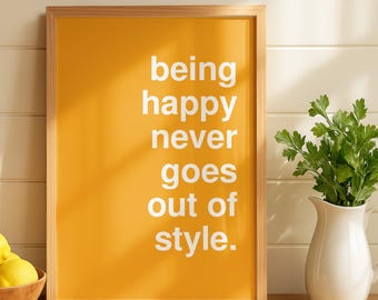 Lámina artística "Ser feliz", póster tipográfico colorido, arte mural para sentirse bien, decoración para el hogar impactante, letrero amarillo para pared de galería, cita inspiradora