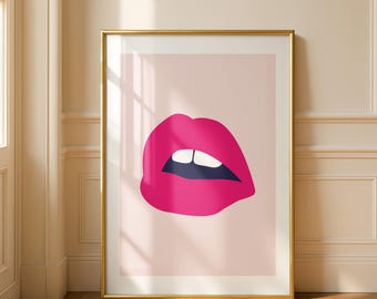 Lámina artística de labios rosas, póster para el hogar color salmón, arte rosa de moda, decoración del hogar, letrero artístico para la pared del dormitorio, obra de arte femenina