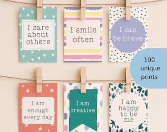 100 Tarjetas de Afirmaciones para Niños, Frases Positivas, Letreros Imprimibles, Decoración para Habitación Infantil (Descarga Digital)