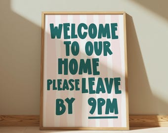 Bienvenido a nuestra casa (Impresión digital), Póster imprimible, Arte mural divertido, Arte moderno para pasillo, Galería de pared familiar