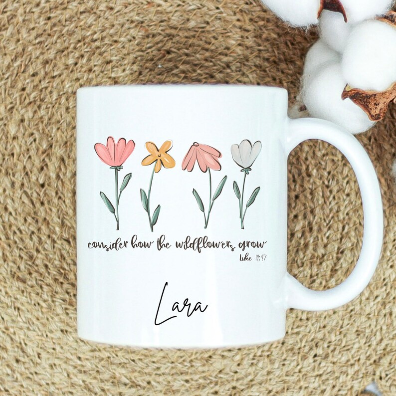 Personalized Wildflower Mug, Custom Name Coffee Cup, Christian Bible ...