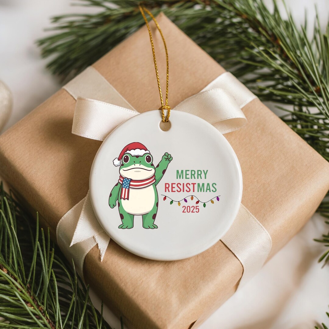 Resistmas Rabbit Merry Resistmas 2025 Ceramic Ornament, Funny Political Frog Christmas ...