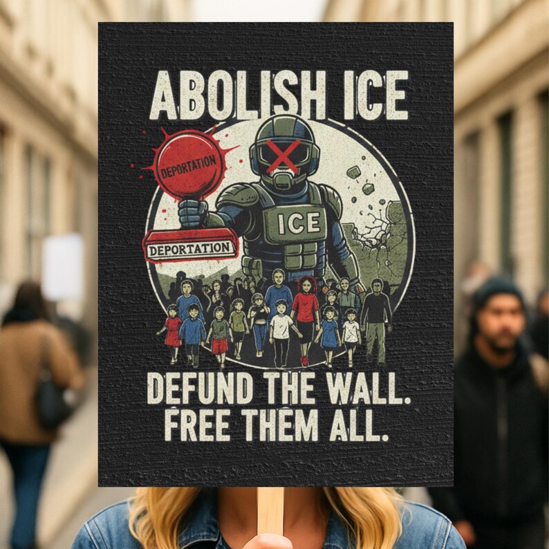 Sample Rally Placards Abolish ICE Protest Sign, Defund the Wall Poster, Free Them All ...