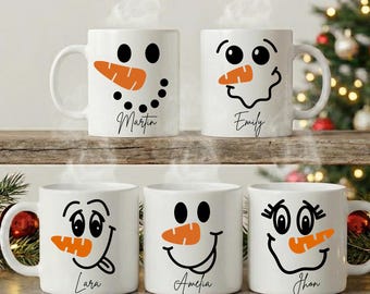 Custom Snowman Face Mug, Personalized Name Christmas Mug, Holiday Coffee Cup, Family Friends And Kids Mug, Ceramic Christmas Gift