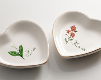 Personalisierte Geburt Blume Schmuckstück Teller, kundenspezifische Aquarell Blumen Ring Schale, Geburtstag Schmuckschale, Hochzeit Brautjungfer Geschenk, Weihnachtsgeschenke