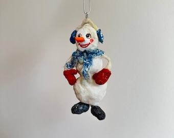 Handmade spun cotton ornament: Snowman