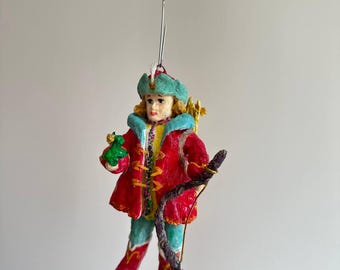 Handcrafted spun cotton Christmas tree ornament : Crown Prince Ivan Tsarevich with Bow and Frog