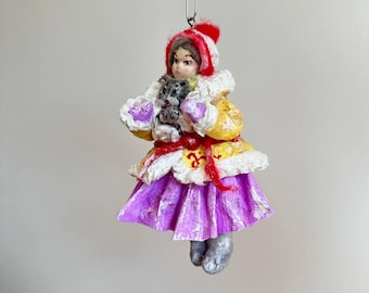 Handmade Christmas ornament: Girl with a Kitten