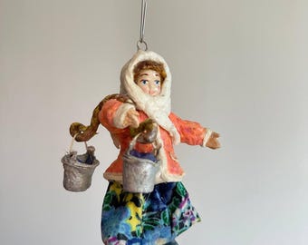 Handcrafted spun cotton Christmas ornament : Peasant Girl with a Yoke