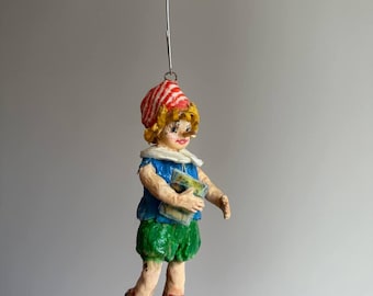 Handmade cotton Christmas ornament: Pinokio with a Book