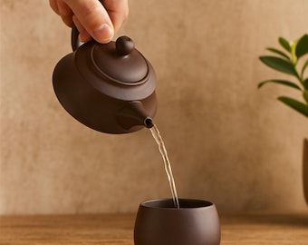 Bule clássico de barro roxo de Yixing com tampa – Bule infusor de chá chinês estilo Xishi, feito de barro bruto Zhu, para preparo de chá Gongfu e cerimônia do chá.