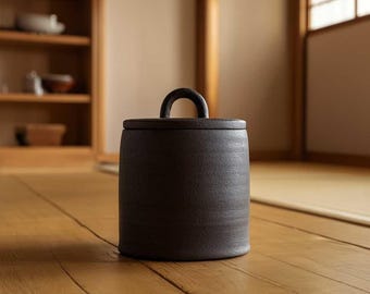 Stoneware Tea Canister Ceramic Sealed Storage Jar with Lid Retro Tea Caddy for Loose Leaf Tea Herbs Spices or Kitchen Shelf Decor