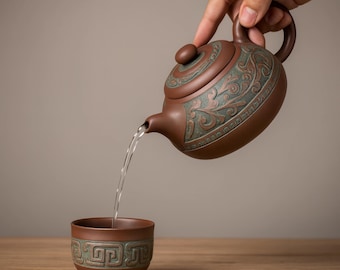 Bule de chá de argila roxa Yixing autêntico - Bule de chá chinês de minério bruto para preparação de chá Gongfu, cerimônia do chá, presentes e uso tradicional de conjunto de chá
