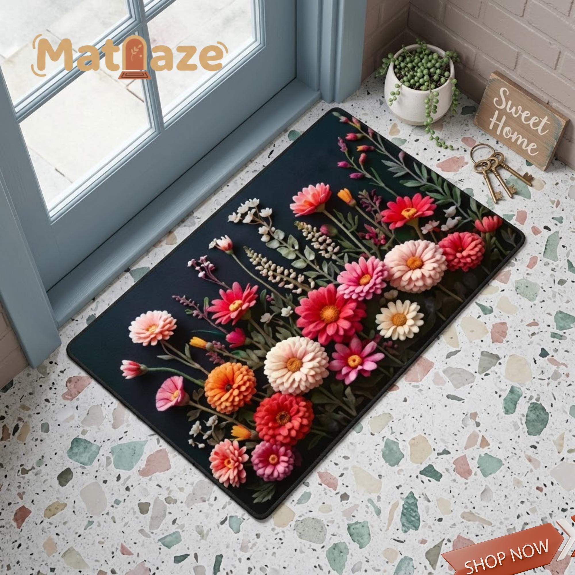 Bohemian Floral Welcome Doormat – 17x30 Inch, Non-Slip Washable, High-Density Woven Surface + Rubber Backing – Perfect For Entryway, Kitchen, Bathroom Or Housewarming Gift