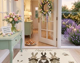 Ostern Fußmatte Willkommen Matte, Osterhase Teppich, Kaninchen Liebhaber Geschenk, Haustür Dekor, niedliche Frühling Haus Fußmatte