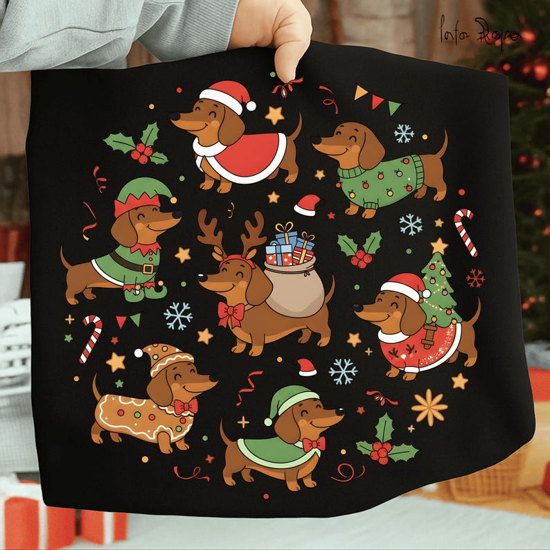 Christmas Dachshund Dogs PNG Bundle | Cute Sausage Dog Clipart ...