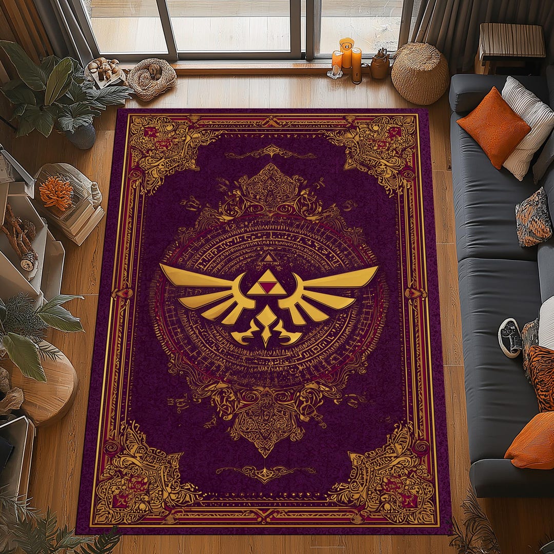 Zelda Crest Rug: Ornate Purple Gold Triforce Symbol,fantasy Hyrule ...