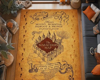Wizarding World Map Rug: Magic School Castle, Witchcraft Harry Fantasy, Mystical Movie Decor Carpet