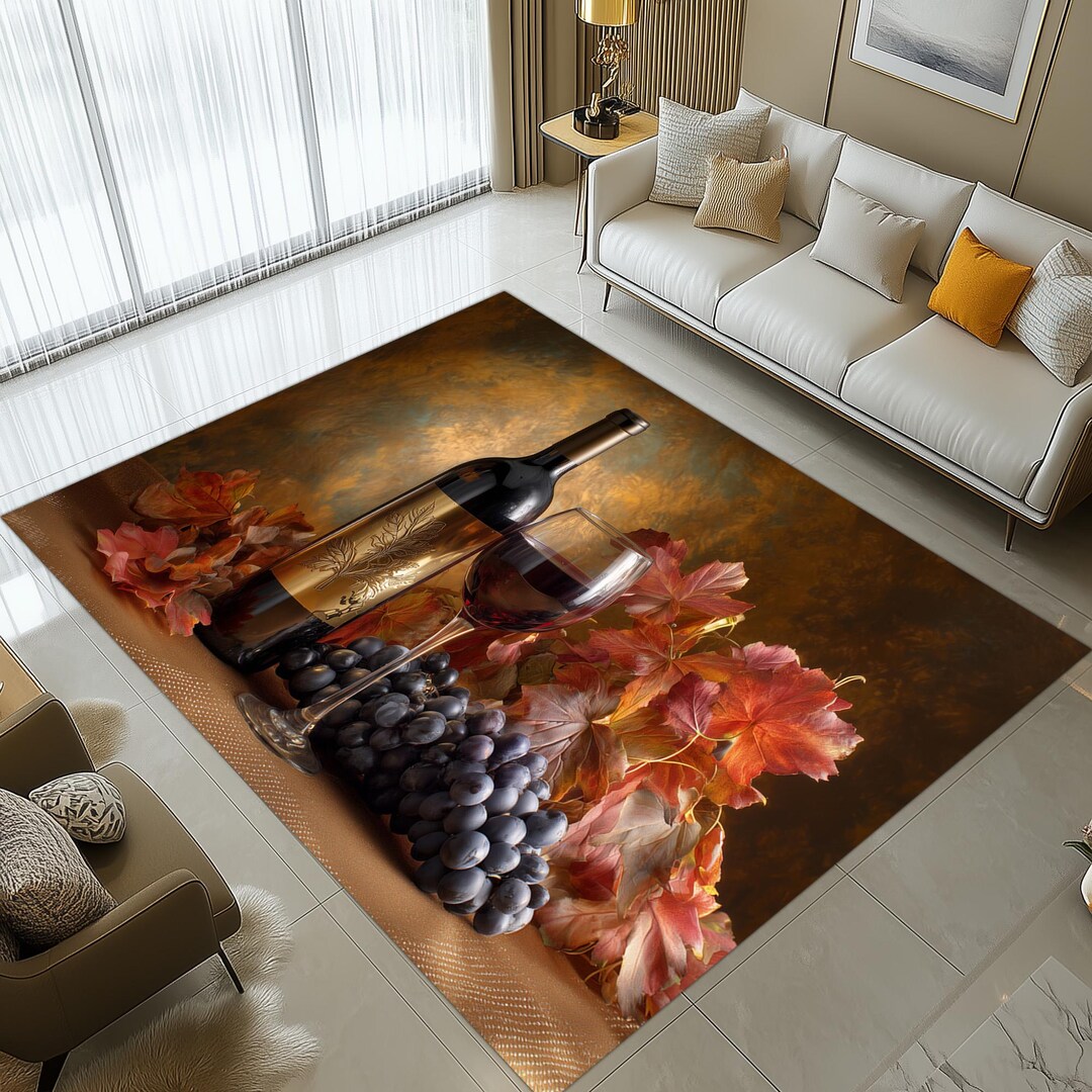Autumn Wine Rug: Grape Still Life, Golden Leaf Decor - Etsy