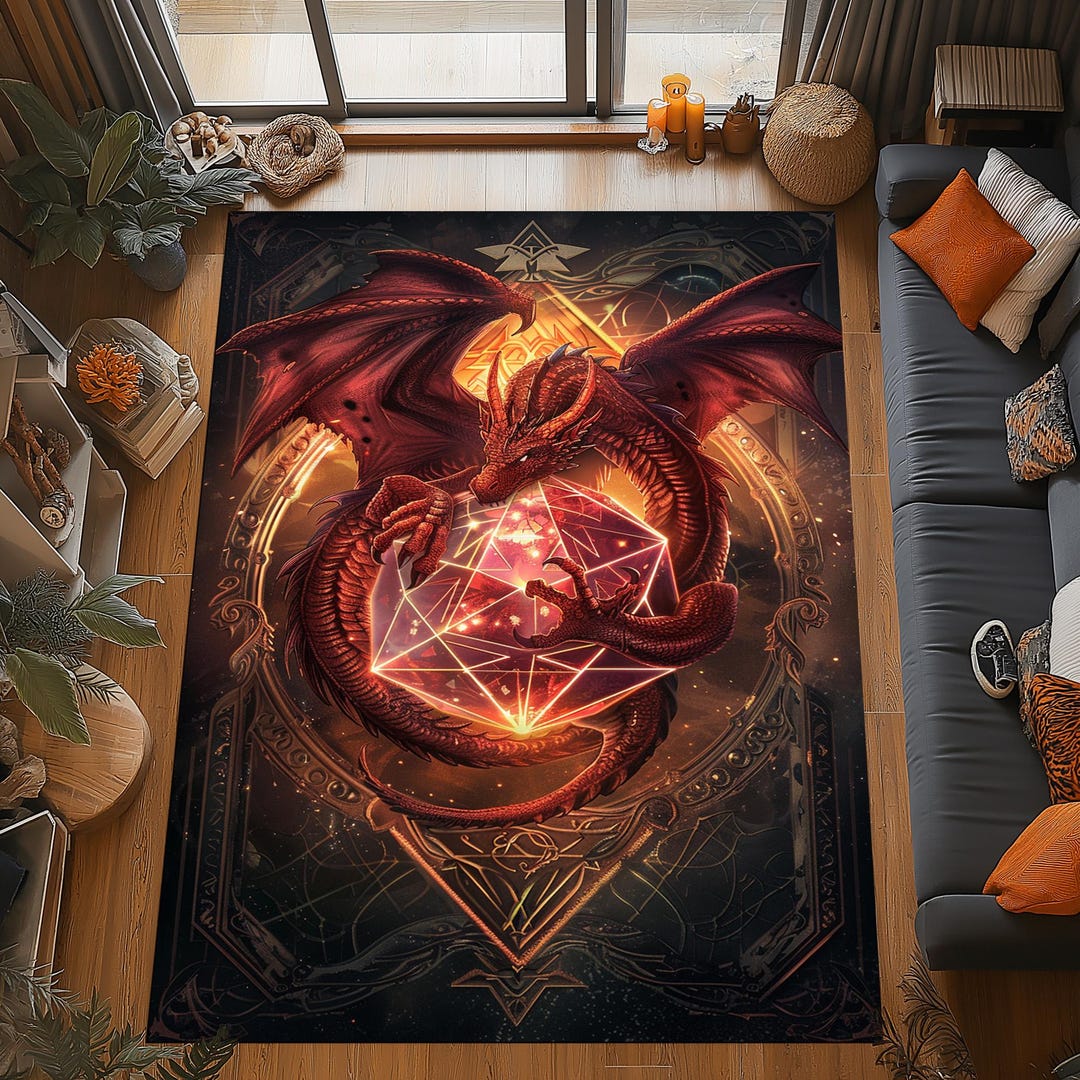 Dnd Red Rug Red Dragon DND Rug: Mythic Wyrm Holding Crystal Dice,ornate Arcane ...