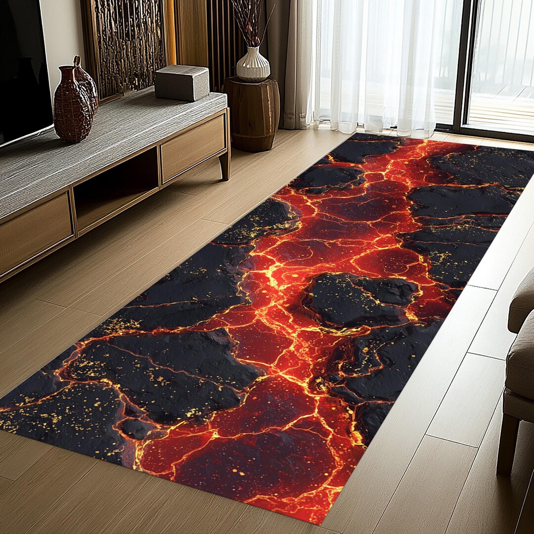 Lava Flow Runner Rug: Fiery Magma, Modern Volcano Decor - Etsy