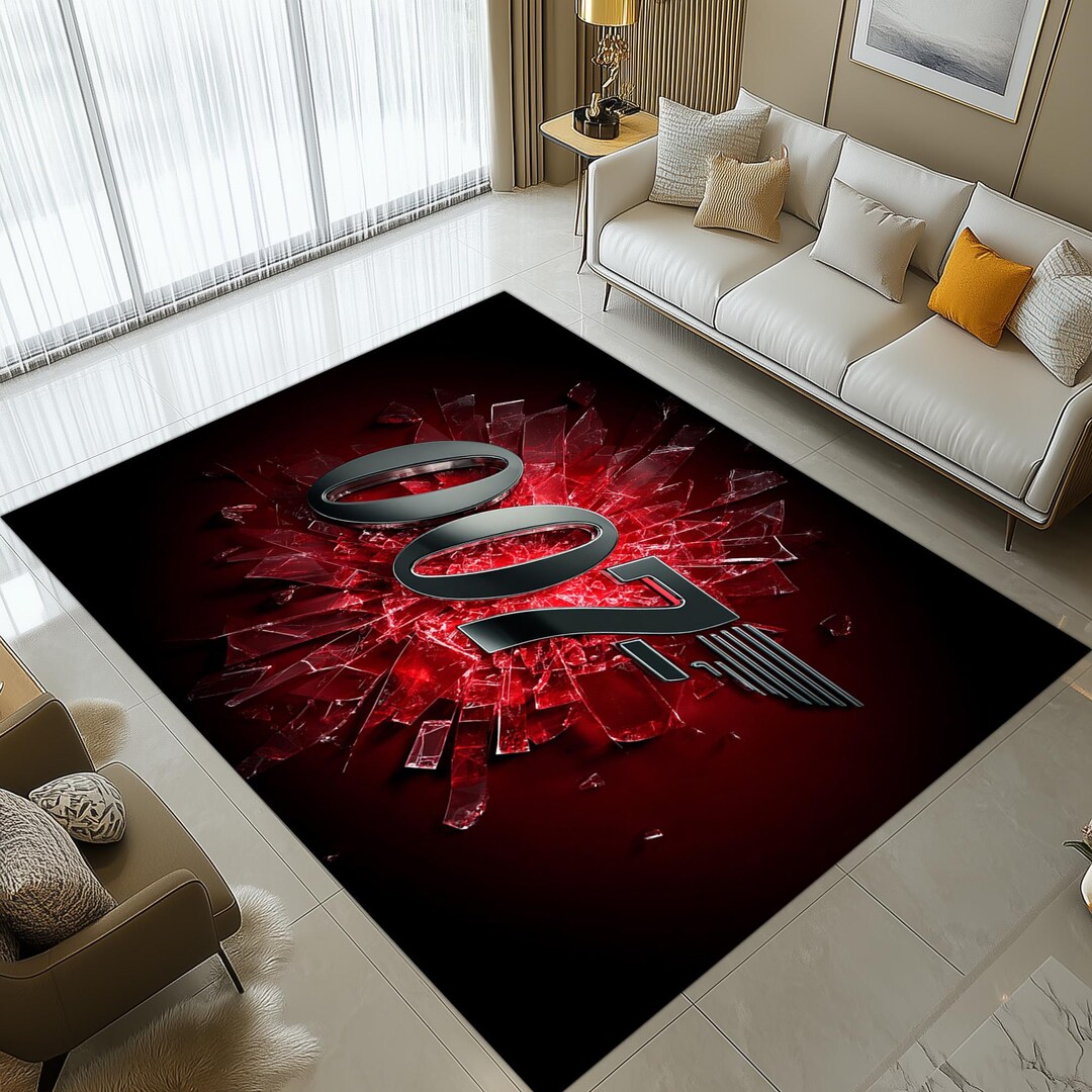 Bond 007 Explosion Rug: Shattered Glass Design, Red Black Spy Theme ...