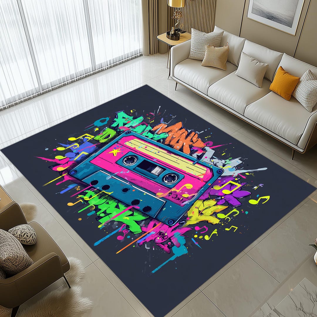 Graffiti Cassette Rug: Neon Spray Paint Design,color Explosion Street ...